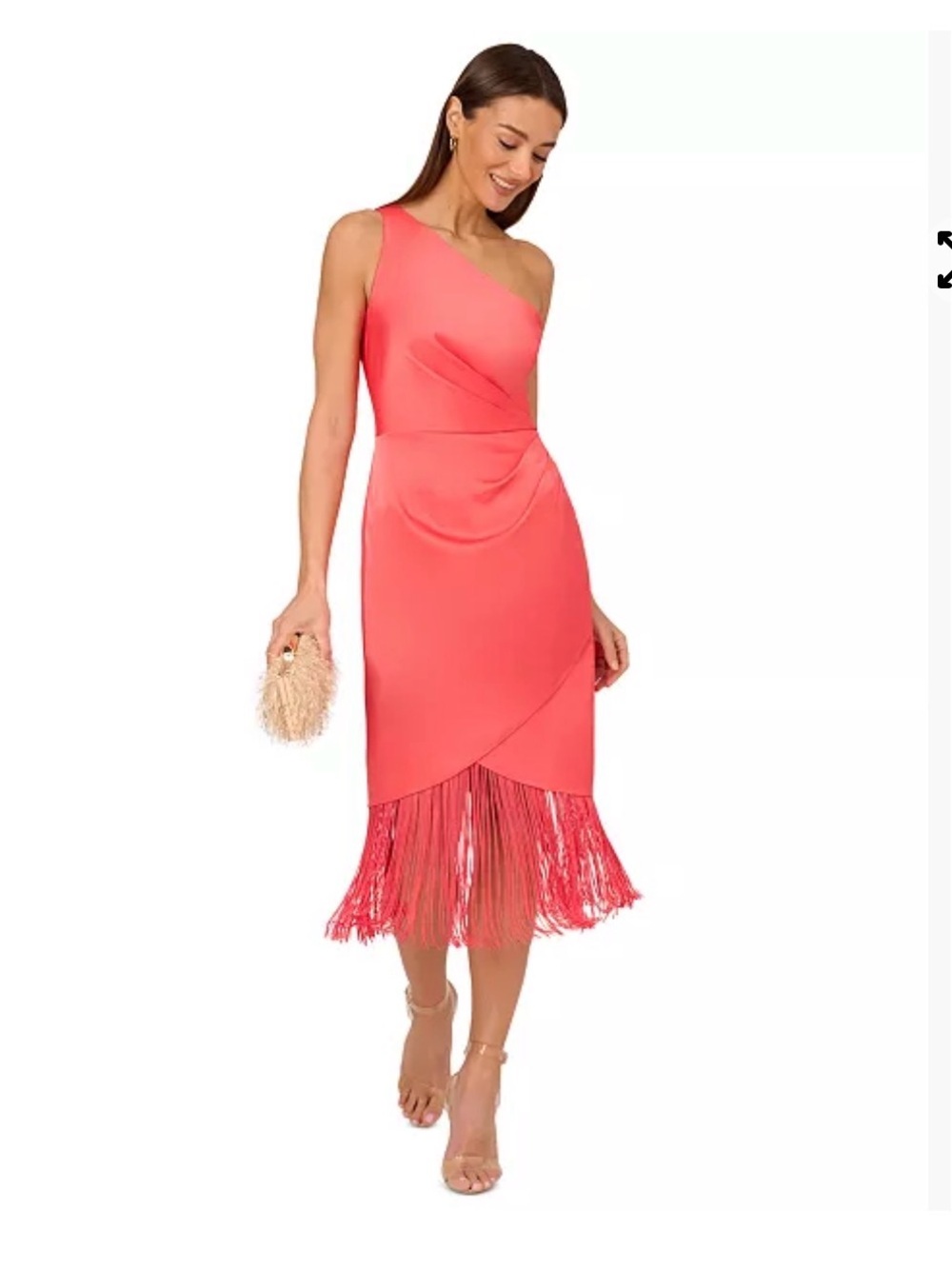 Adrianna Papell Coral Asymmetrical Fringe Midi Deess